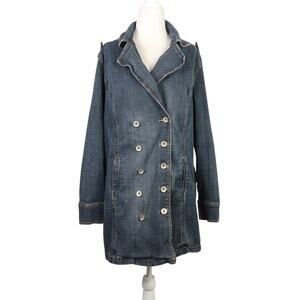 Vintage 90s Jou Jou dark wash blue denim trench coat jacket XL